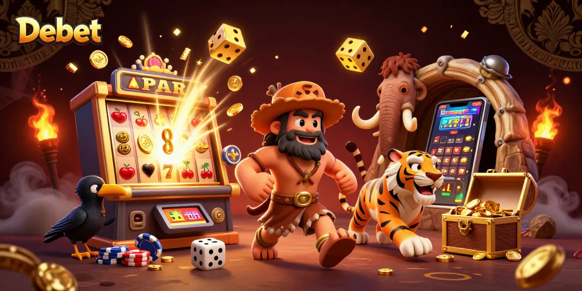Debet brings excitement with a jackpot explosion in a prehistoric casino scene.