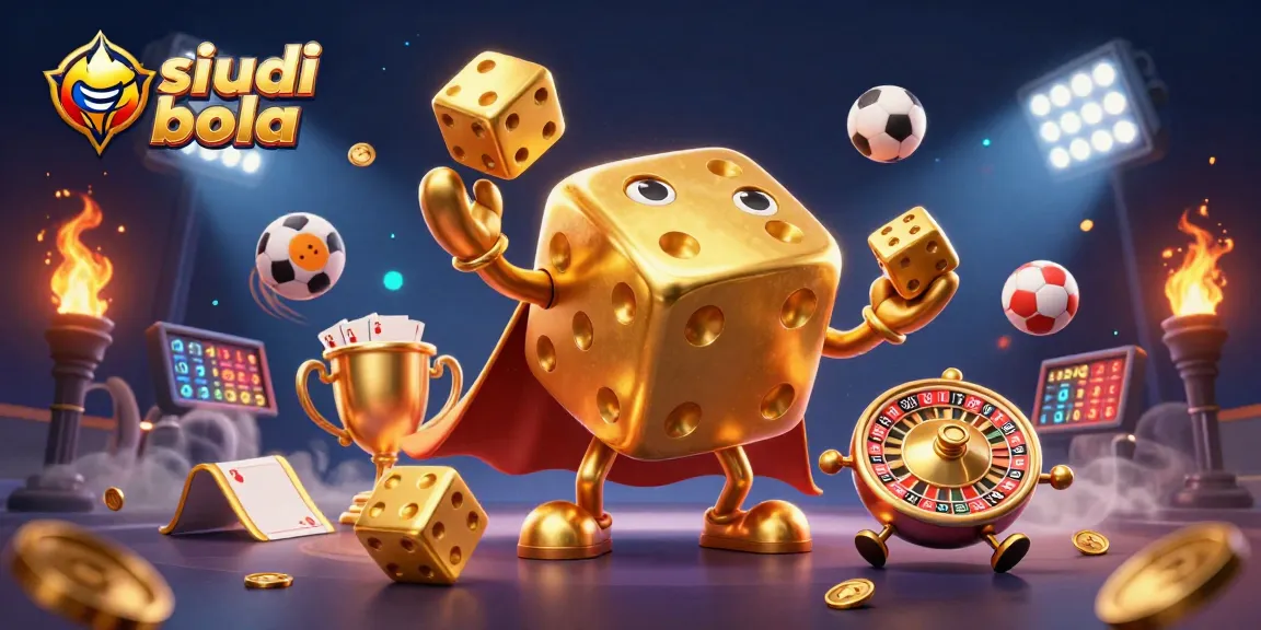 Engage with situs judi bola showcasing dynamic sports betting elements with golden dice and balls.