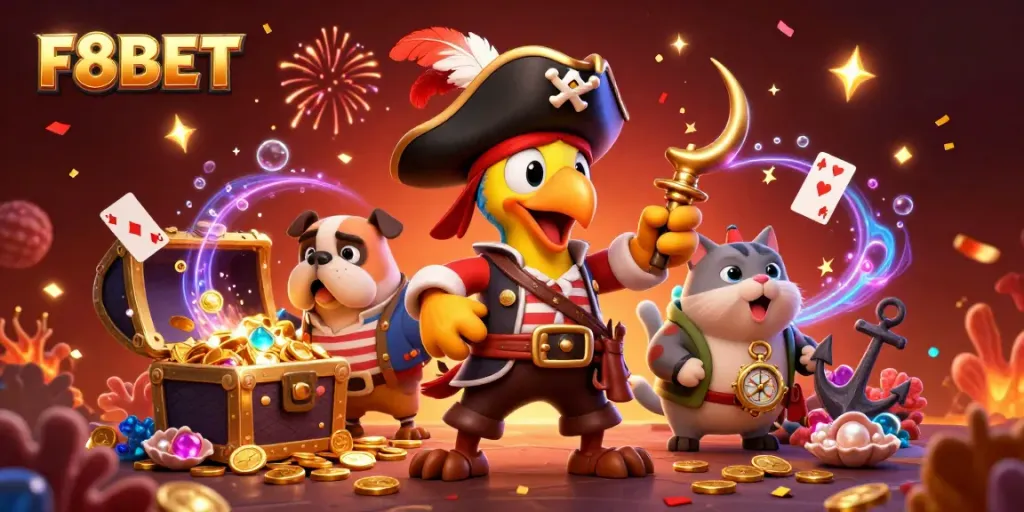 Experience the thrill of F8BET with a vivid 3D cartoon scene, showcasing vibrant characters and dynamic gaming elements.
