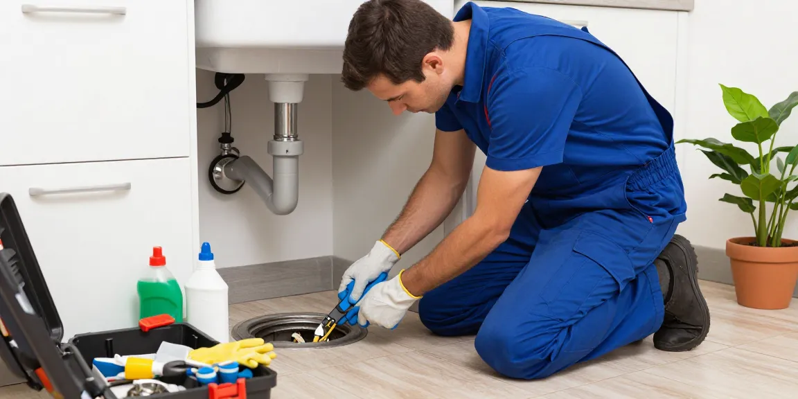Emergency plumber addressing a blocked drain in London, equipped with tools and cleaning solutions, ensuring prompt service.