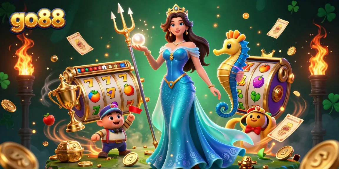 Experience the thrill of go88 with vibrant 3D illustrations, featuring a stunning character immersed in casino excitement.