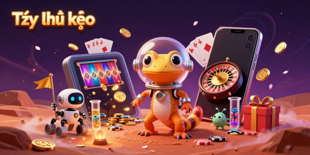 Experience Tỷ lệ kèo via a vibrant, cartoonish Martian scene featuring exciting casino elements.