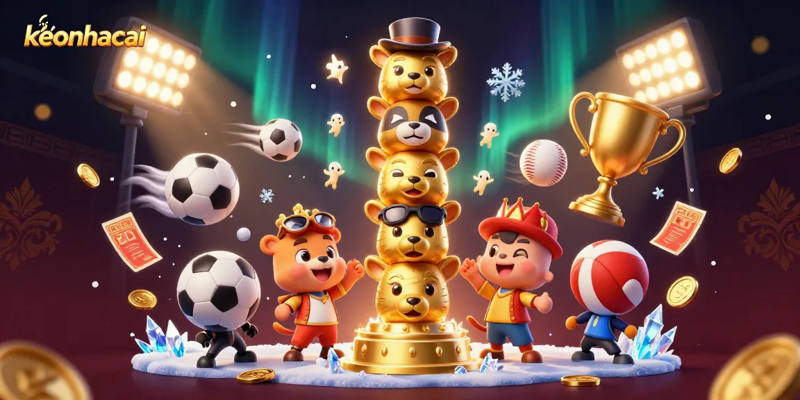 Engage with keonhacai betting with dynamic sports elements and a captivating golden totem.