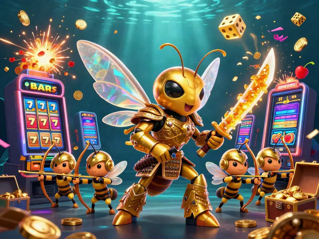 artmageddonla showcases a golden hornet samurai amidst gaming excitement and jackpot thrills.