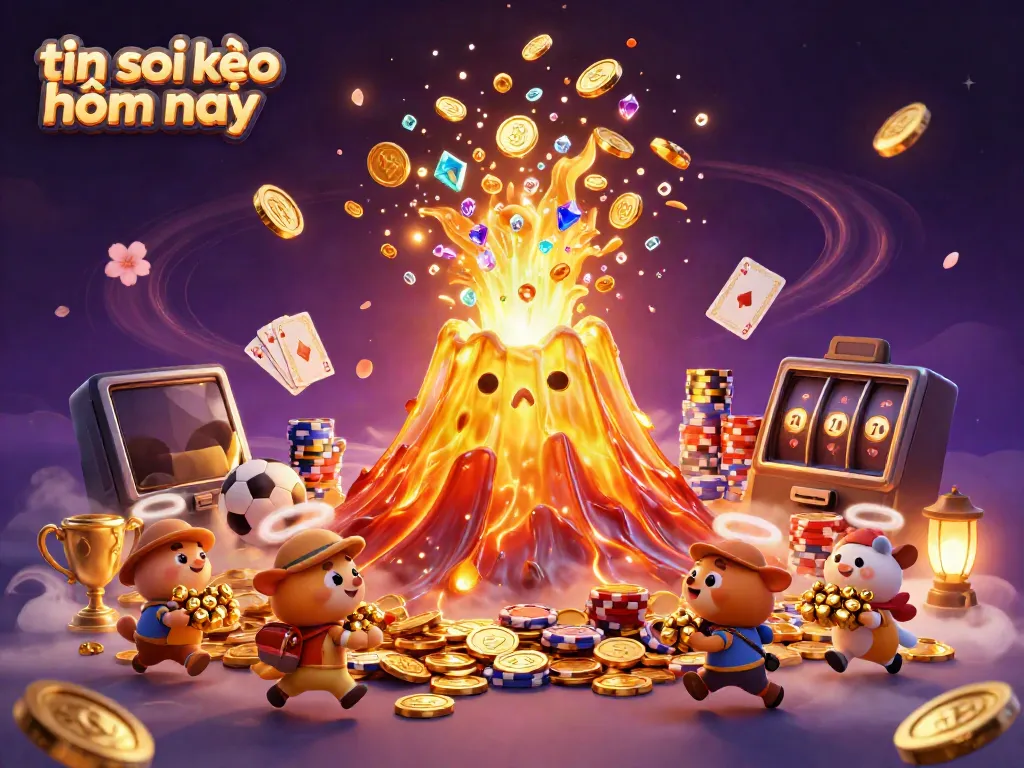 Experience thrilling sports betting action with tin soi kèo hôm nay, featuring a golden volcano and treasure.