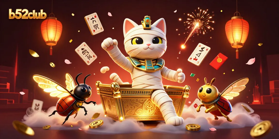 Play engaging games at b52club with a vibrant casino scene featuring Egyptian themes and dynamic gaming elements.
