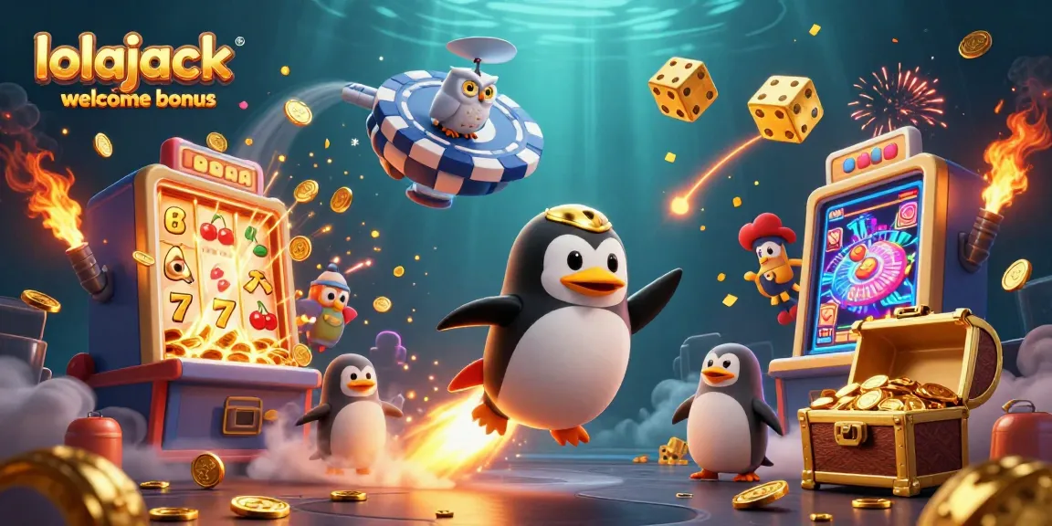 Experience the excitement of the lolajack casino welcome bonus with a dynamic 3D casino scene filled with jackpots and vibrant gaming elements.