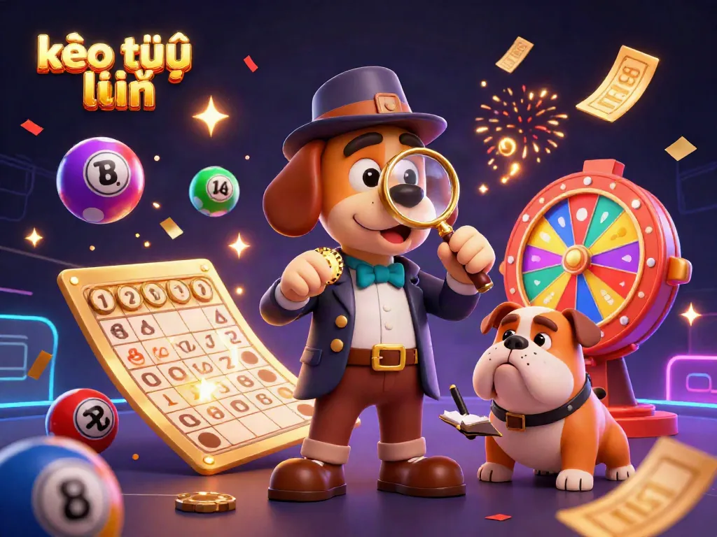 Experience kèo trực tuyến with a dynamic 3D illustration featuring a detective bloodhound and patriotic elements.