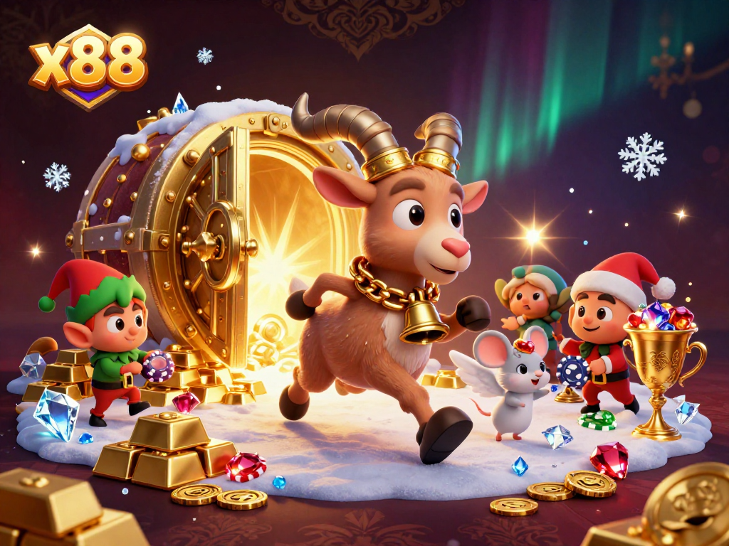 x88 players enjoy a lively casino scene with animated characters engaging in thrilling games.