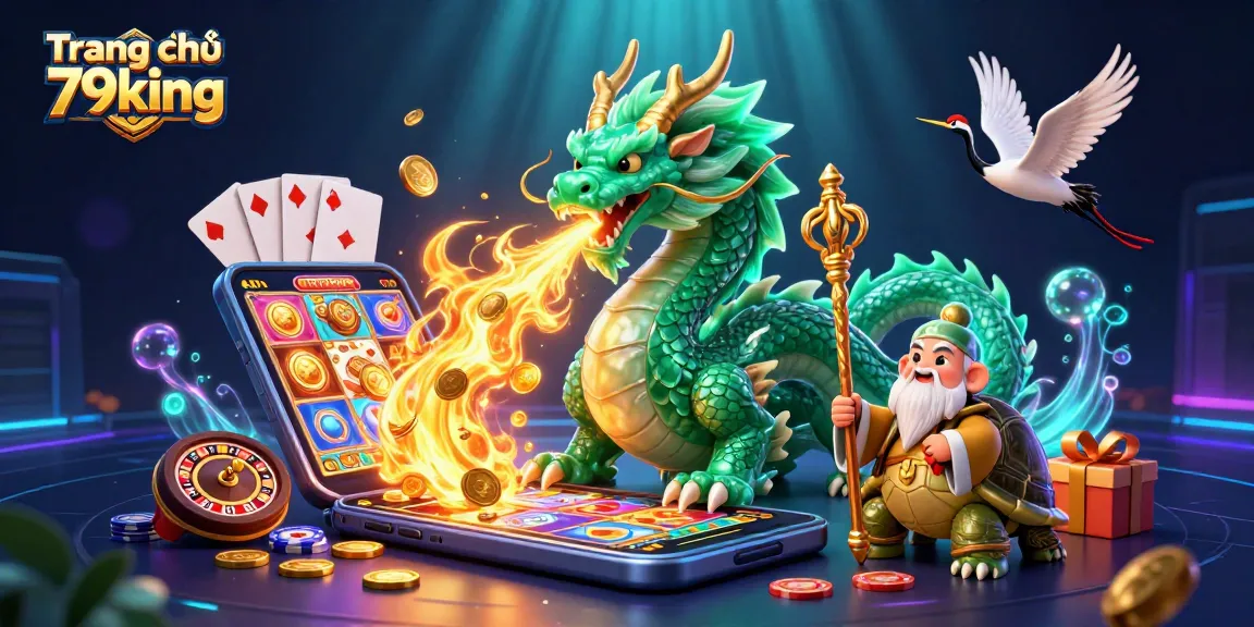 Experience the thrill of Trang chủ 79king with a vibrant fantasy scene featuring a jade dragon and casino elements.