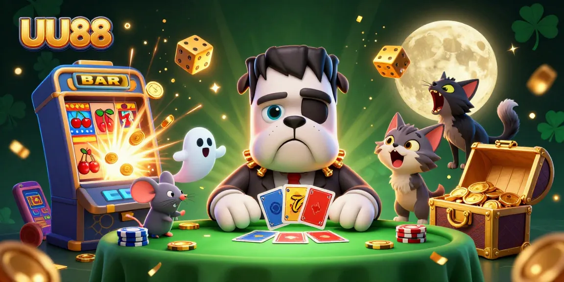 Bet big with UU88 at a thrilling 3D casino scene featuring unique characters and winning game elements.