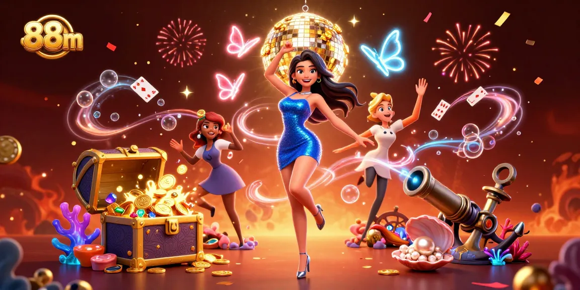 Experience exciting gaming moments with 88m as vibrant characters interact in a glamorous casino.