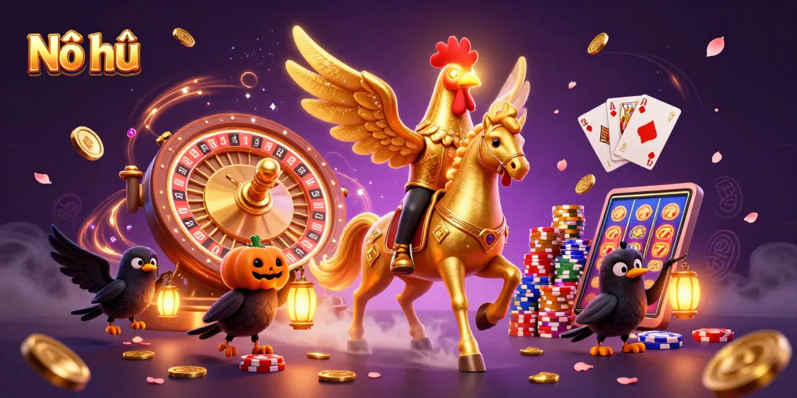 Nổ hũ jackpot spins with dynamic characters in a vibrant casino setting, showcasing vibrant gaming elements.