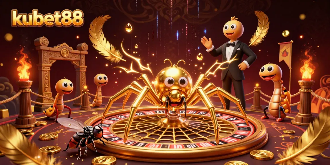 Experience thrilling gameplay with kubet88 featuring a golden spider spinning its roulette wheel web.