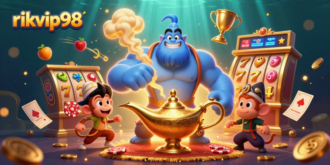 Play exciting slots at rikvip98, featuring vibrant 3D characters, golden coins, and dynamic gameplay.