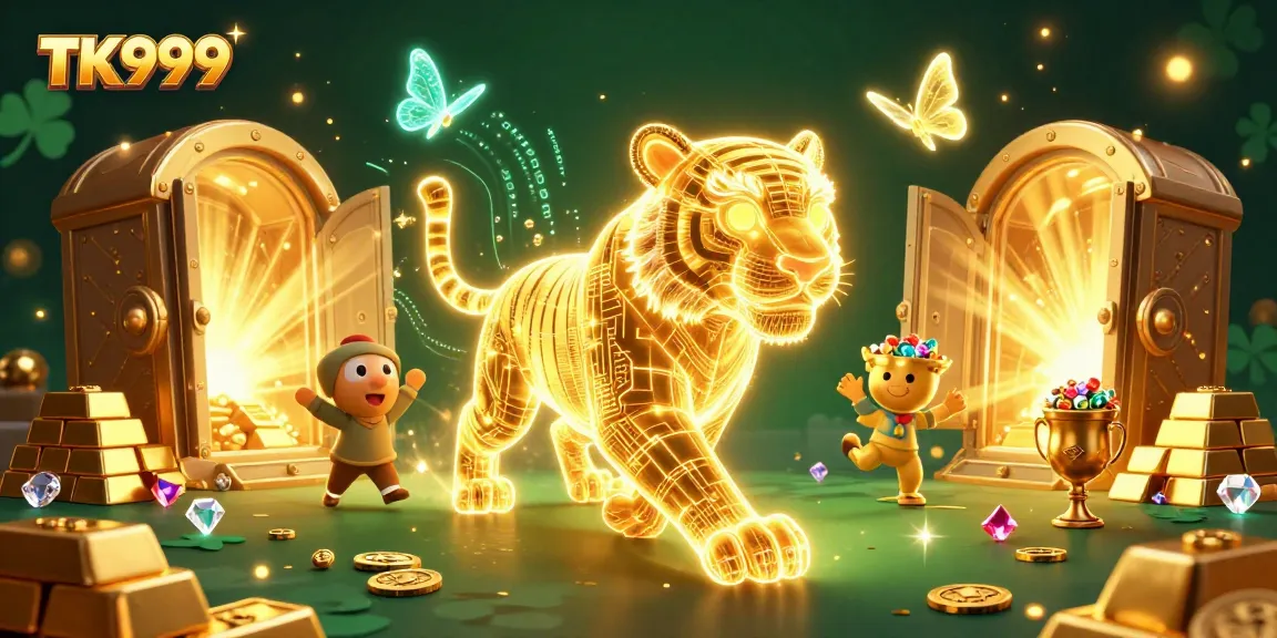 Experience the excitement of TK999 with vibrant casino elements in a dazzling digital landscape.