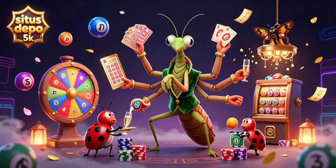 Situs depo 5k showcases vibrant gambling action with card sharp characters and dynamic game elements.