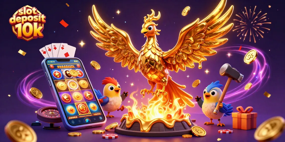 Experience the thrill of slot deposit 10k with vibrant casino elements, celebrating the excitement of jackpots.